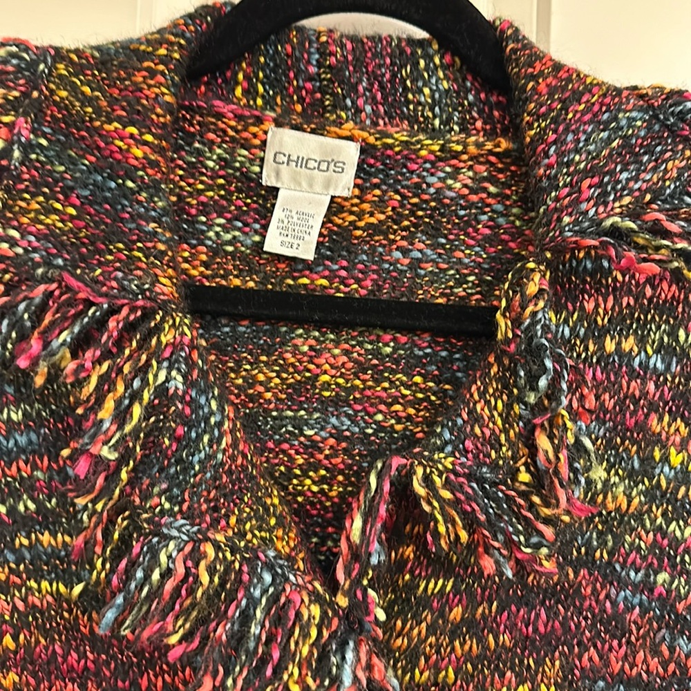 Chico’s Multi Colored Fringed Boho Buttoned Down … - image 3